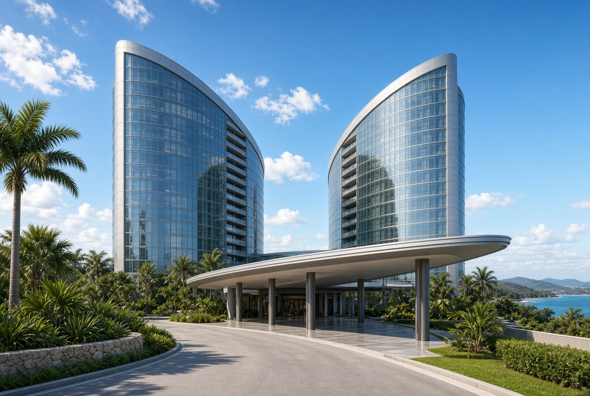 Curved glass towers of ARIA Resort and Casino