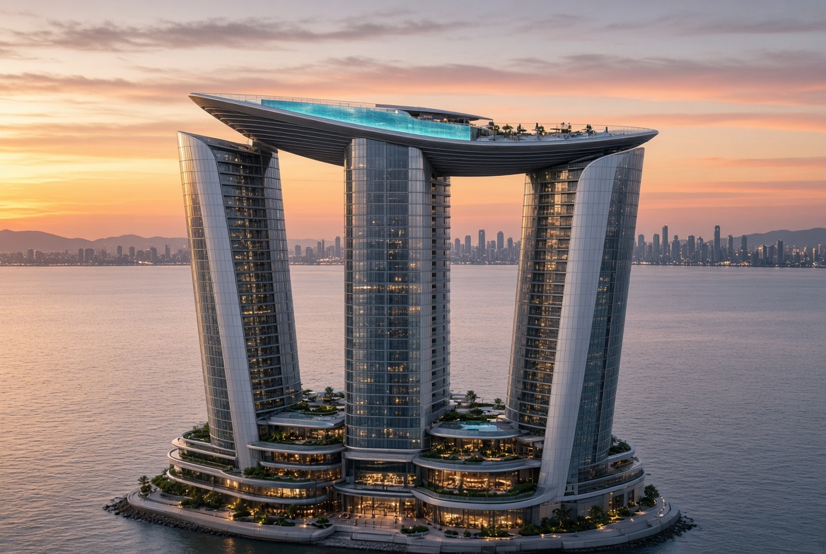 Marina Bay Sands towers and rooftop deck
