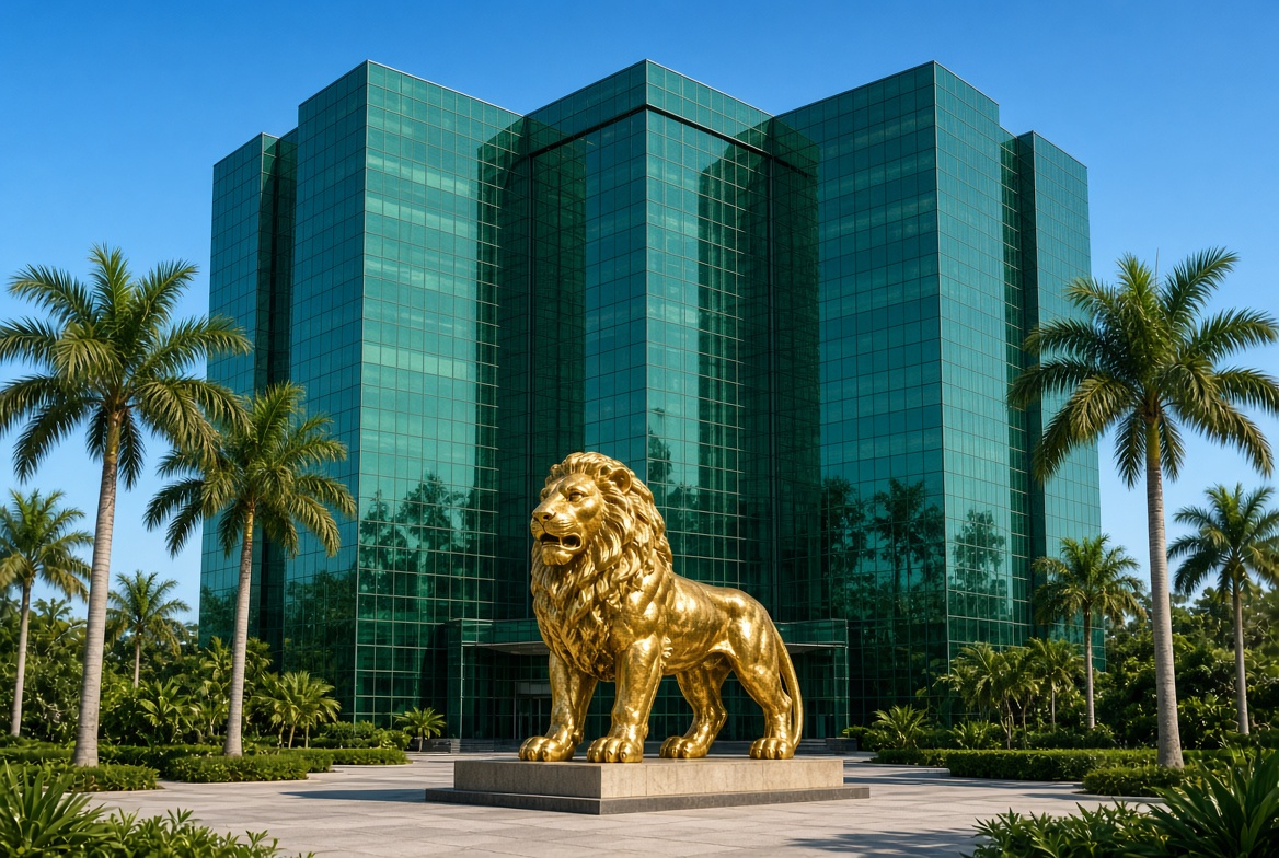 Green glass facade of MGM Grand, Las Vegas